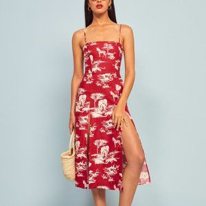NEW $248 Reformation Wisconsin "Nairobi" red & white print dress - Size 10 US